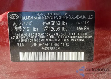 2016 Hyundai Elantra Se из США, поврежденный, VIN 5NPDH4AE1GH684100